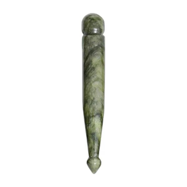 Veined green stone massage wand, rounded end at the top