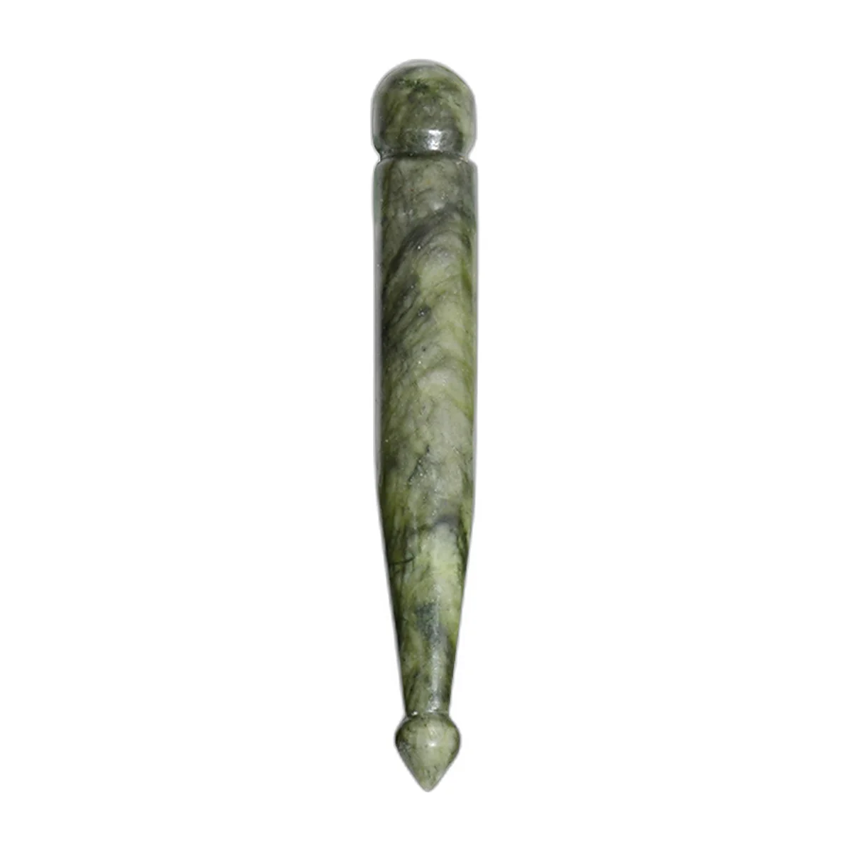 Veined green stone massage wand, rounded end at the top