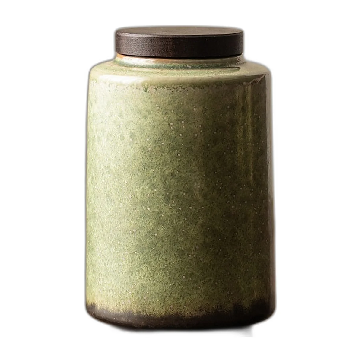 Green glazed ceramic tea caddy, wooden lid, 240 ml — photo 5 of 6