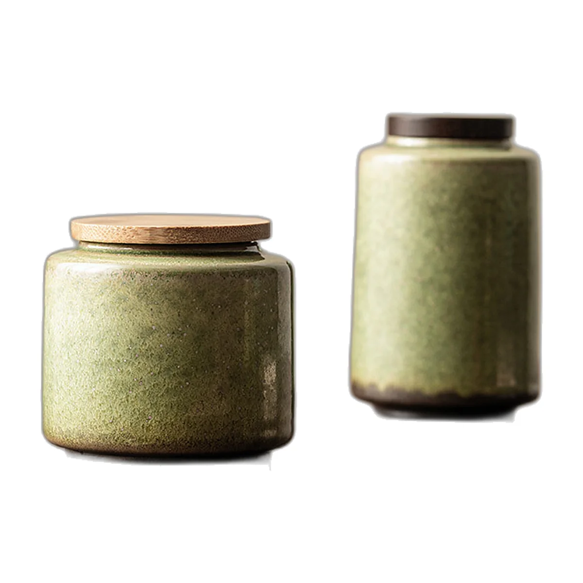 Green glazed ceramic tea caddy, wooden lid, 240 ml — photo 6 of 6