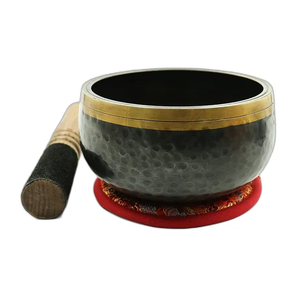 Hammered 12.5 cm sound bowl with mallet and cushion — view 2