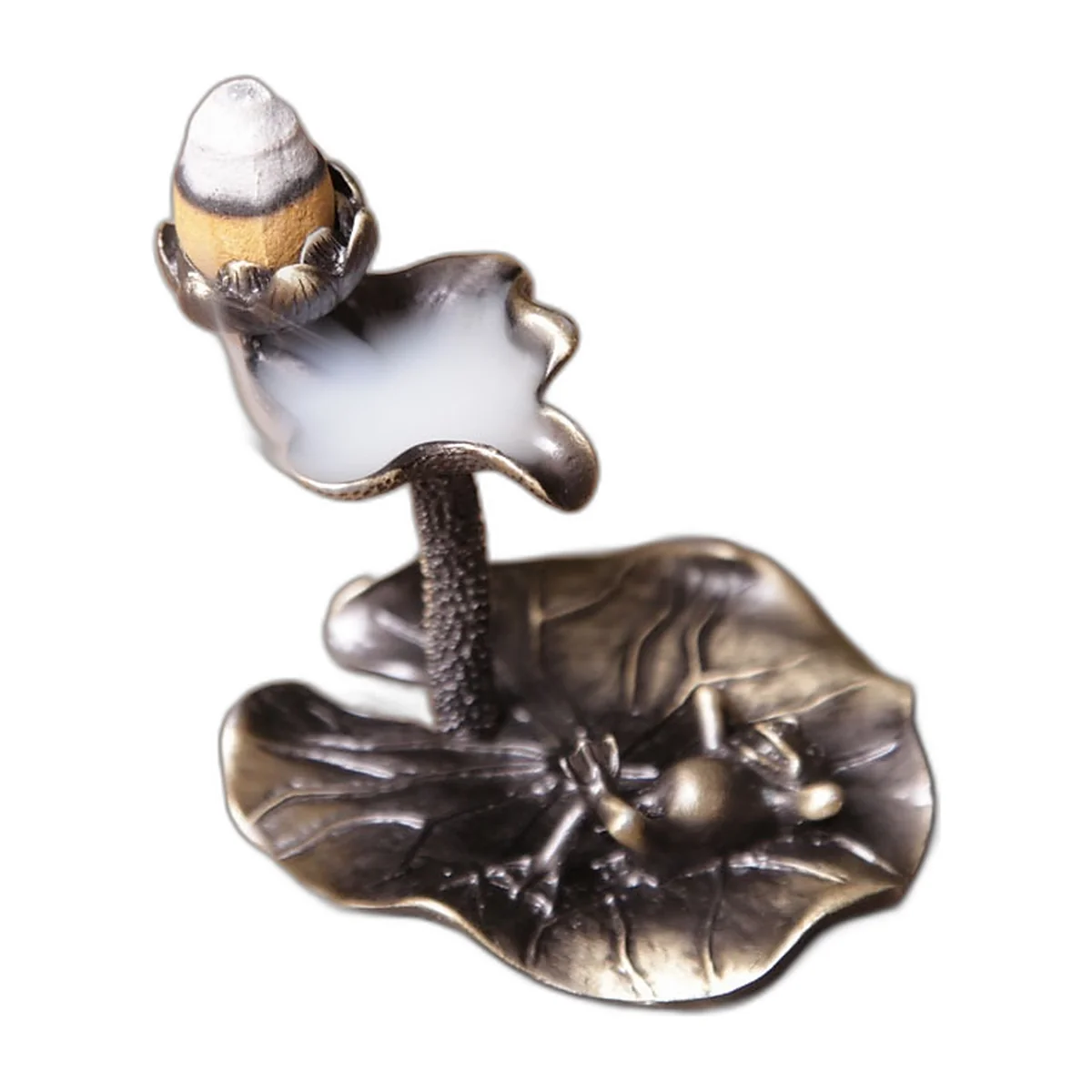 Small lotus backflow incense burner, brass finish — photo 5 of 5