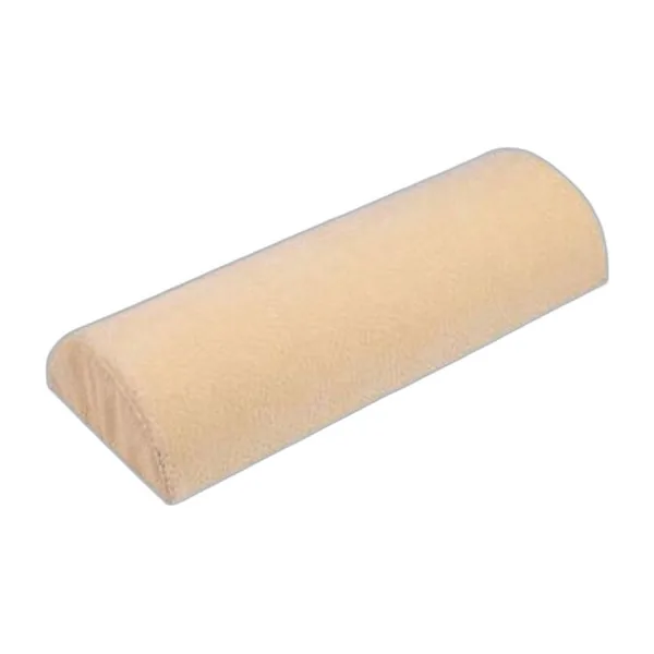 Beige half-moon memory foam bolster, three-quarter view