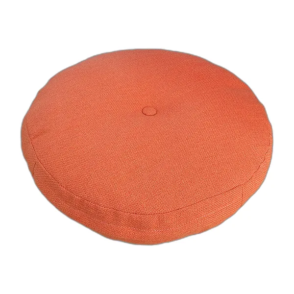 Soft orange round floor cushion with centre button