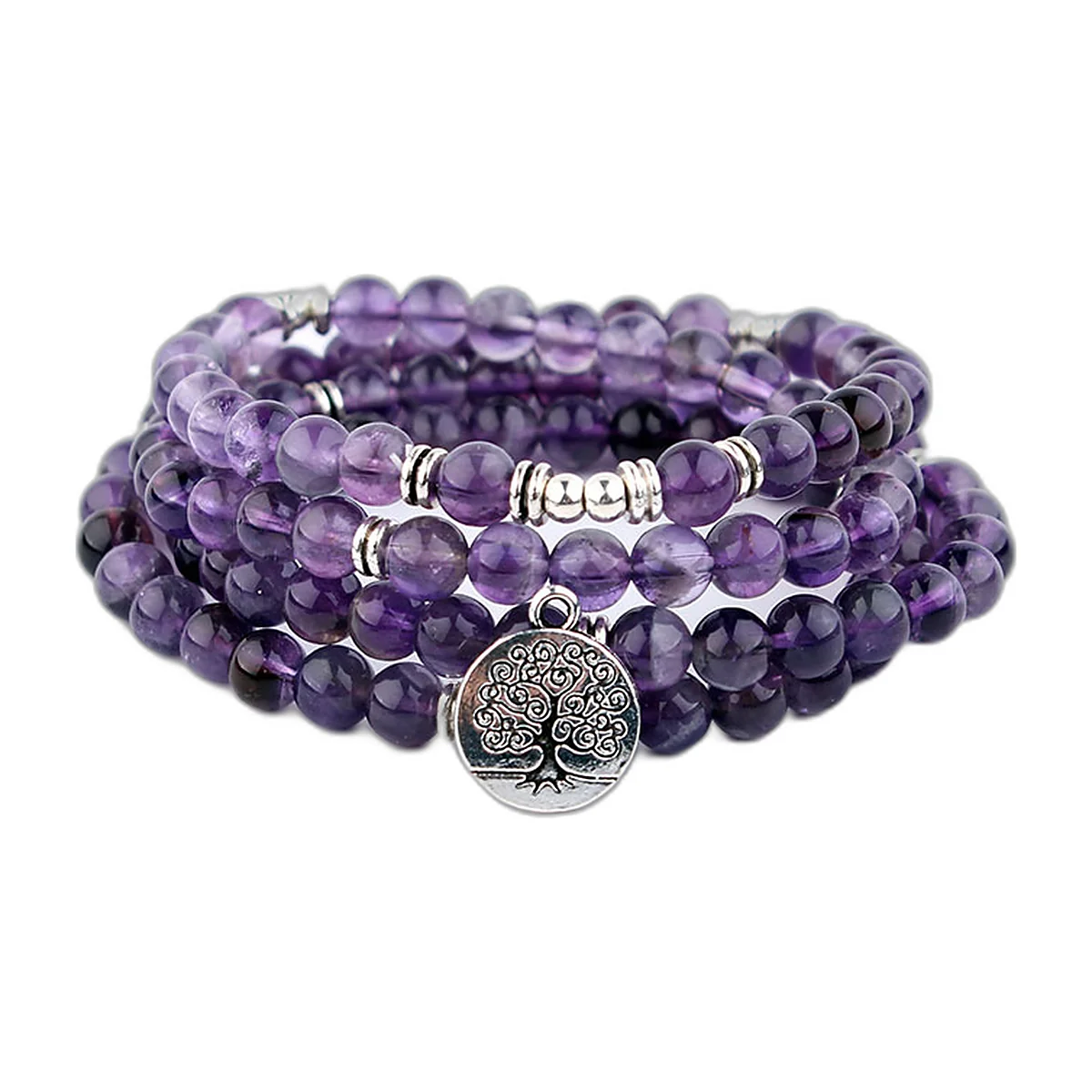108-bead stone mala, tree of life or lotus charm — photo 2 of 3