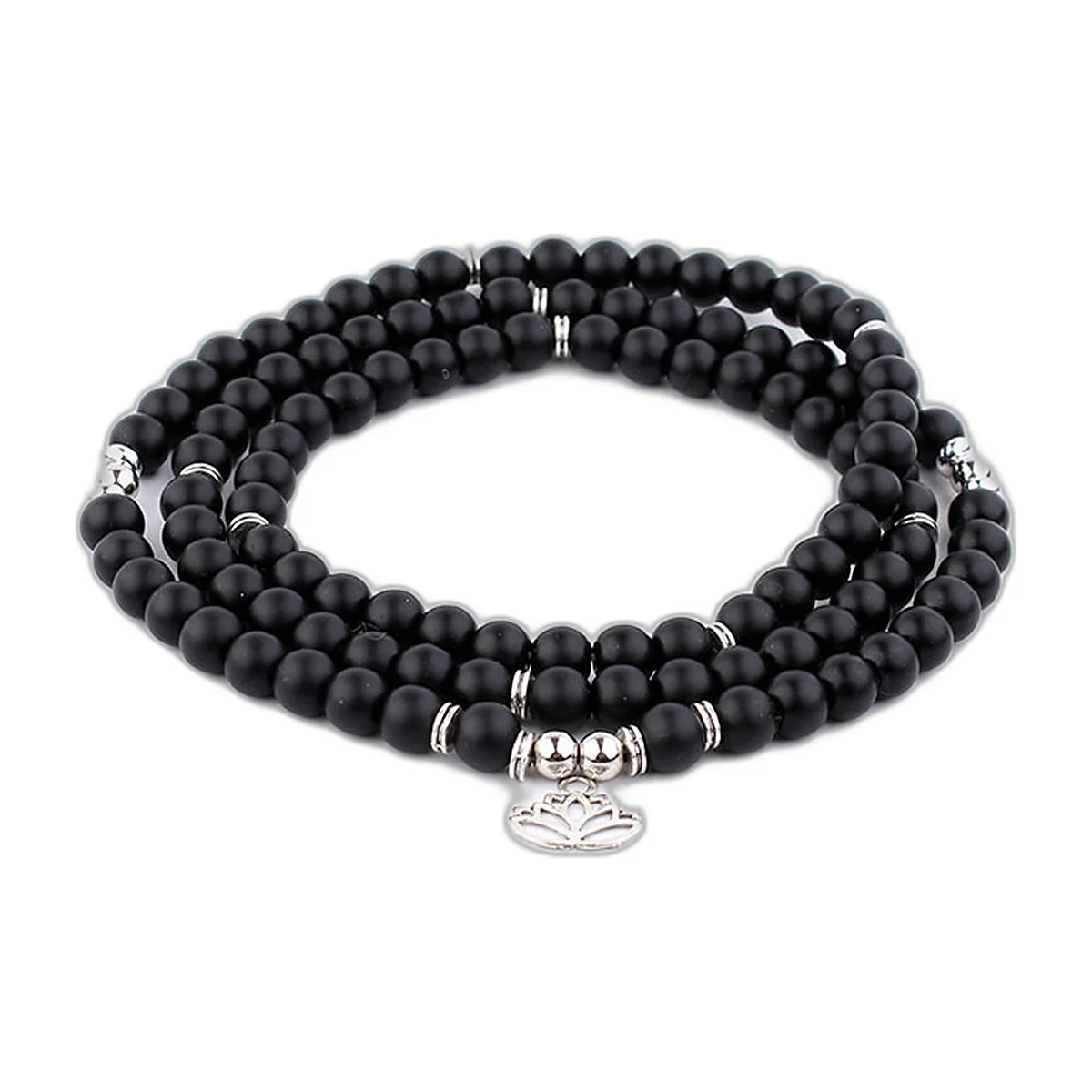108-bead stone mala, tree of life or lotus charm — photo 3 of 3