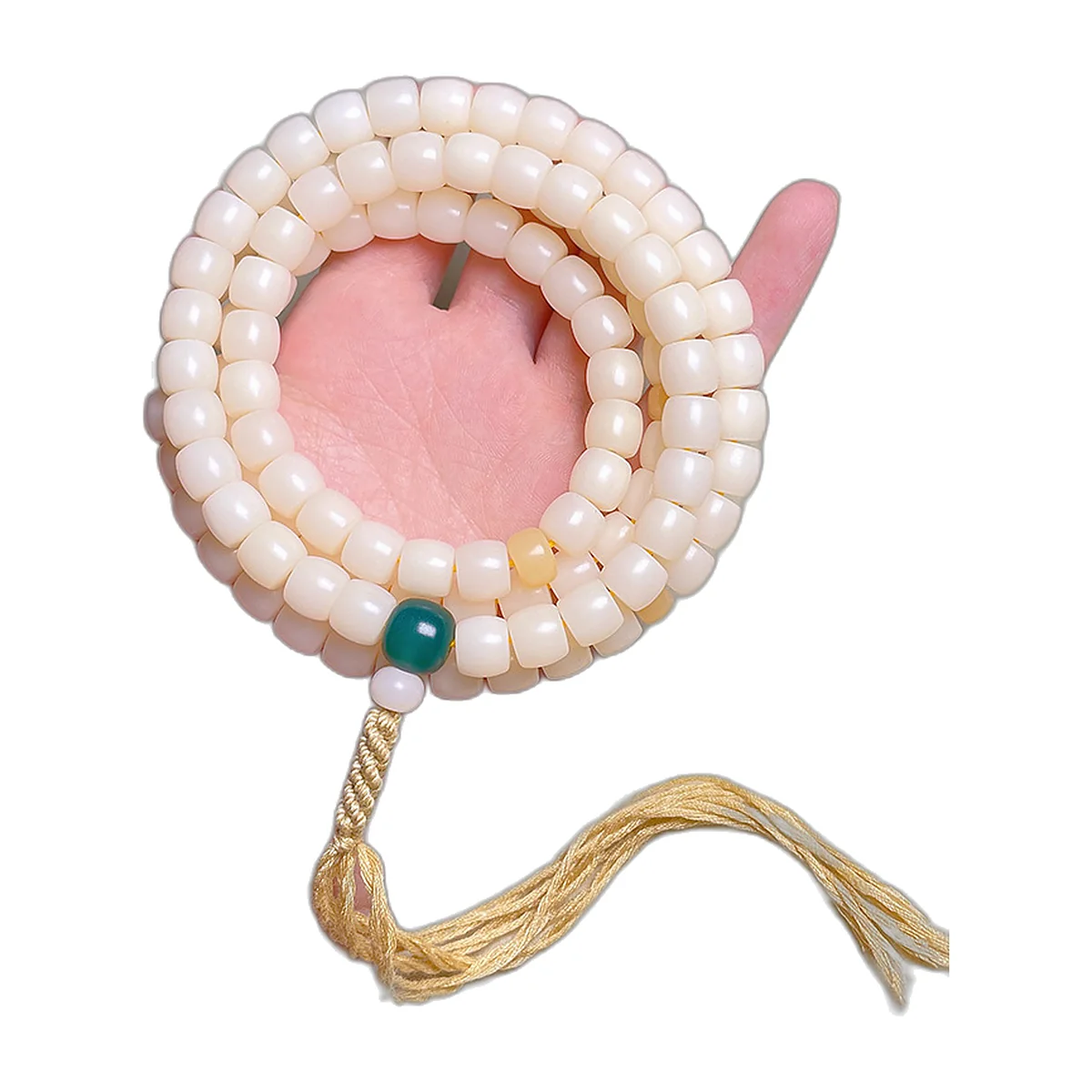 Ivory 108-bead bodhi root mala with beige tassel