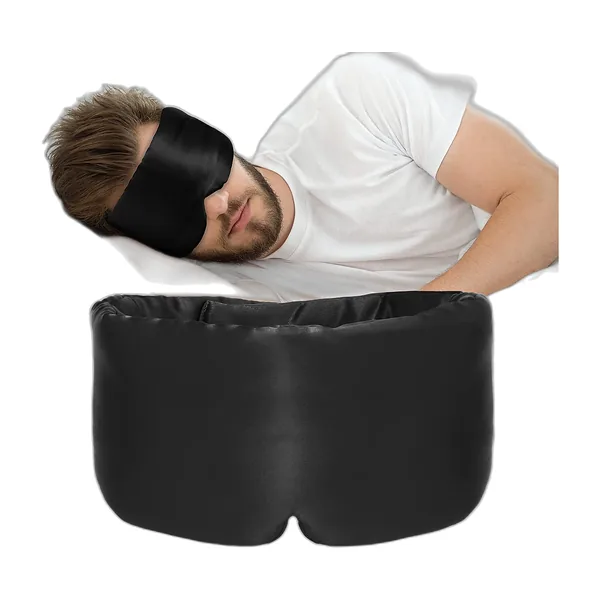 Wide black satin-feel sleep mask