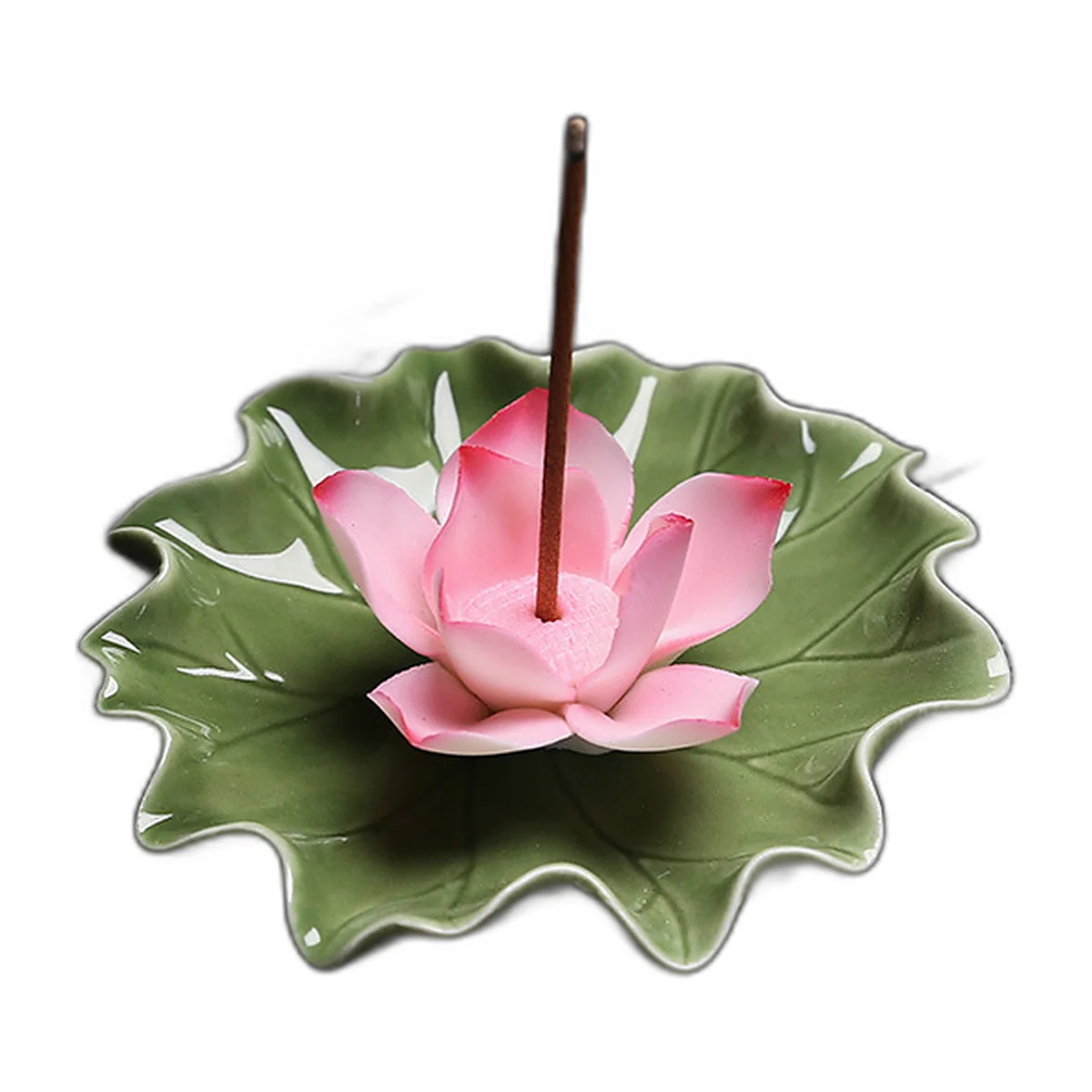 Porcelain lotus flower incense holder on a leaf — photo 4 of 5