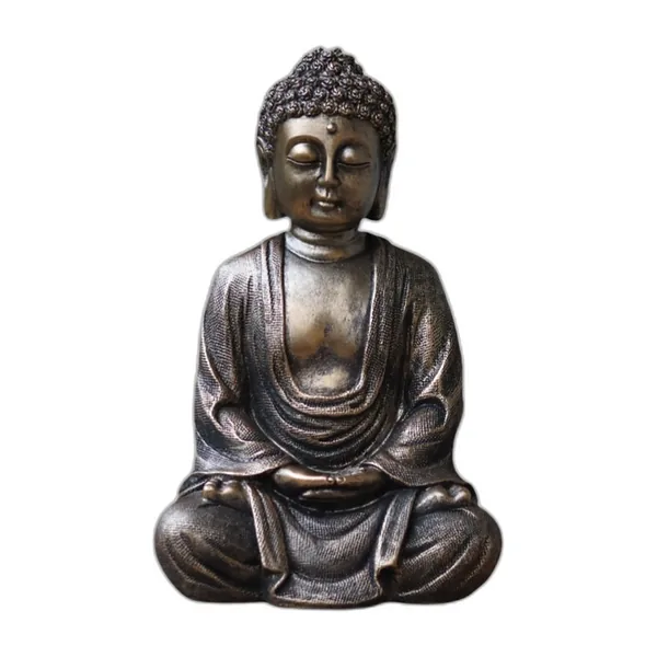Seated meditating Buddha figurine, bronze patina, front view
