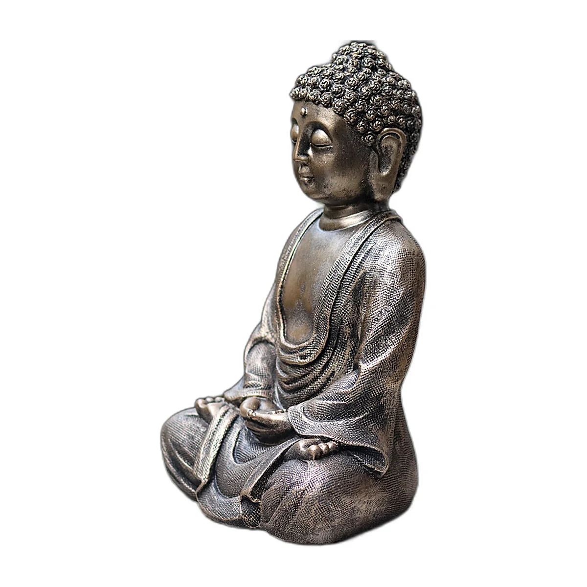 Meditating Buddha figurine, bronze-effect resin — photo 4 of 5