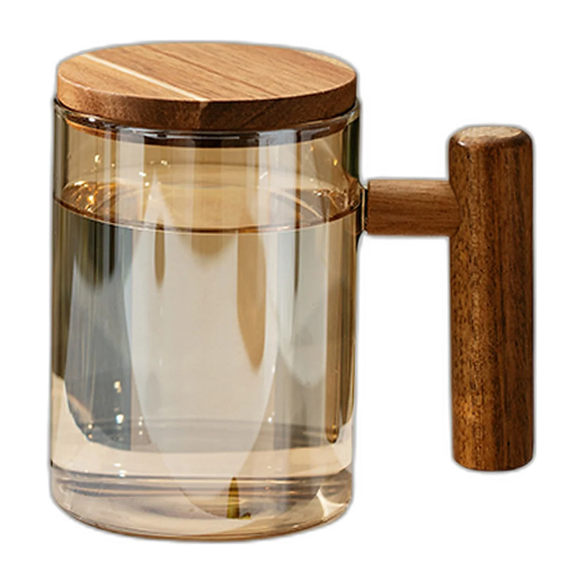 Tinted glass mug with wooden handle and lid — photo 3 of 5
