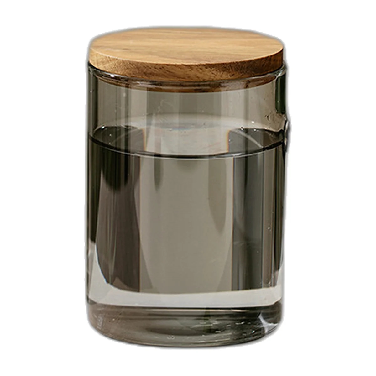 Tinted glass mug with wooden handle and lid — photo 4 of 5