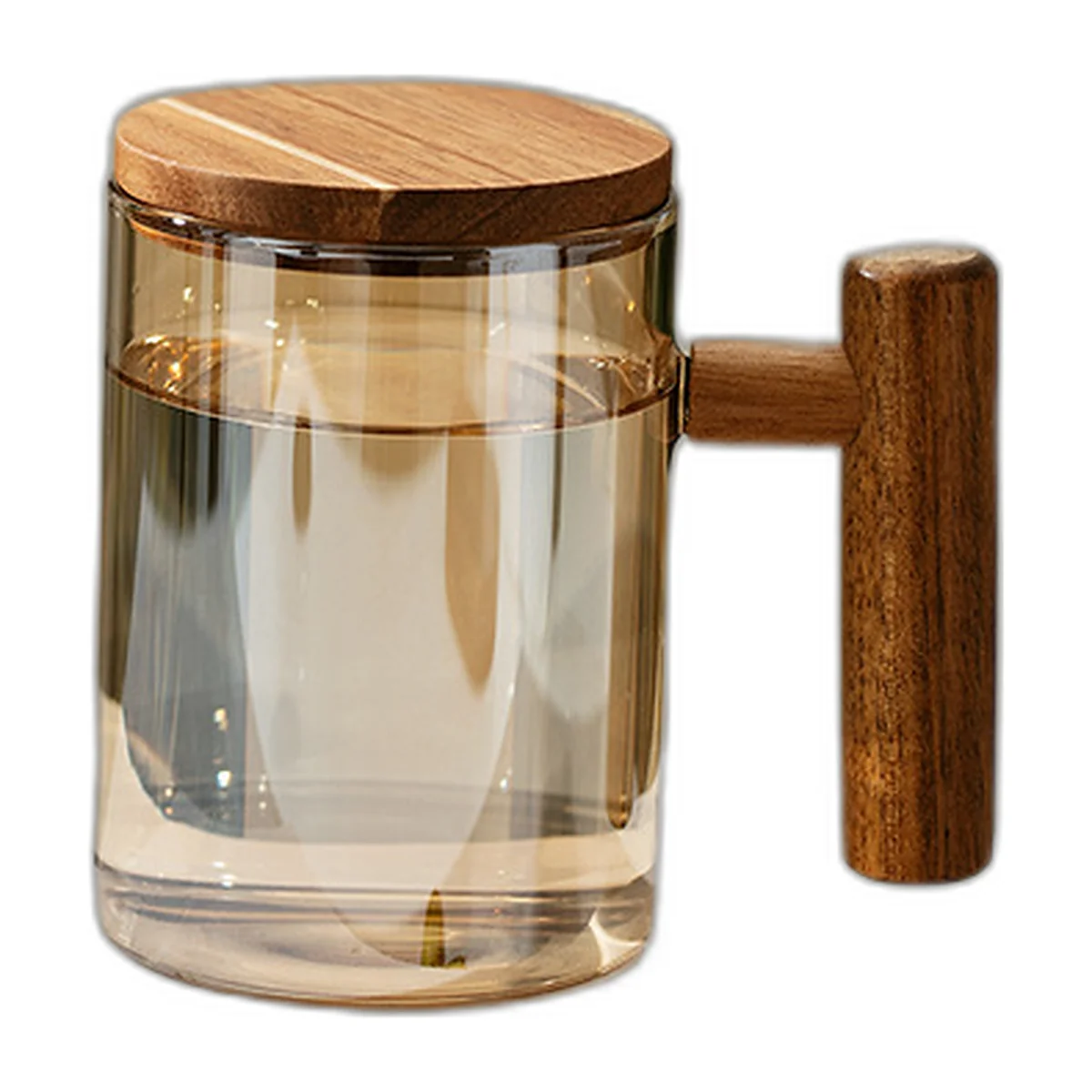 Tinted glass mug with wooden handle and lid — photo 5 of 5