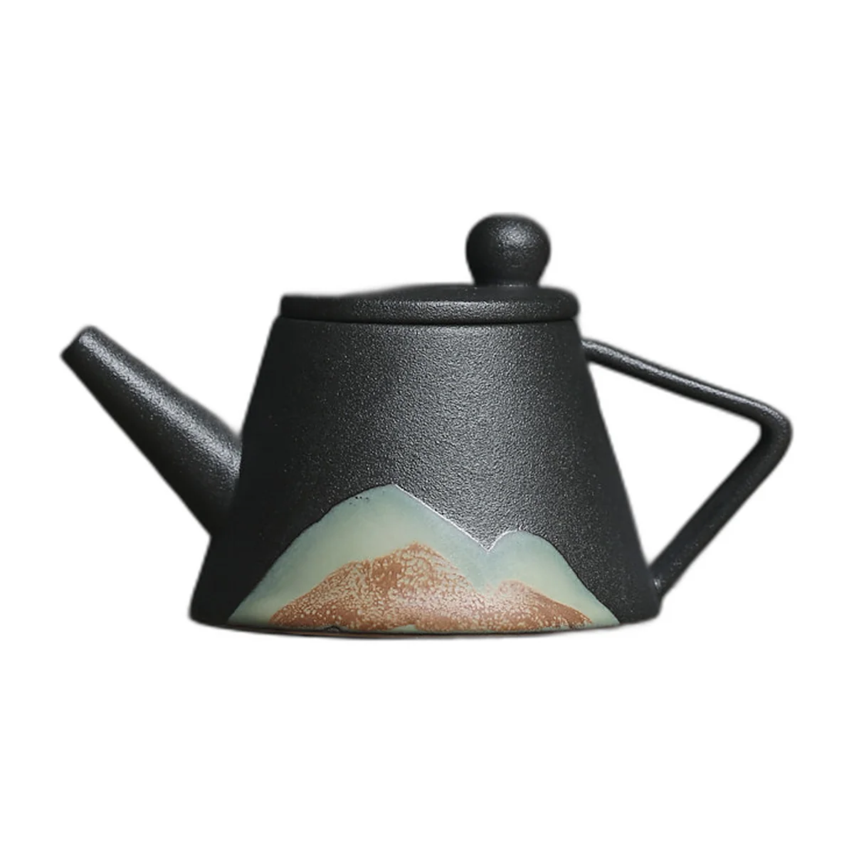 Matte ceramic teapot, mountain decor, built-in filter — photo 4 of 7