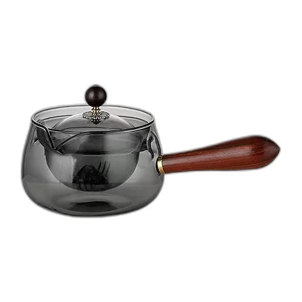 Glass teapot with rotating infuser and wooden handle — view 3