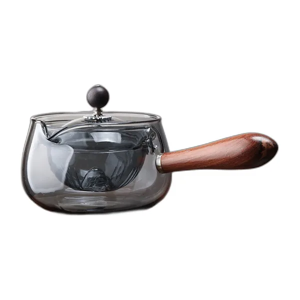 Glass teapot with rotating infuser and wooden handle — view 4
